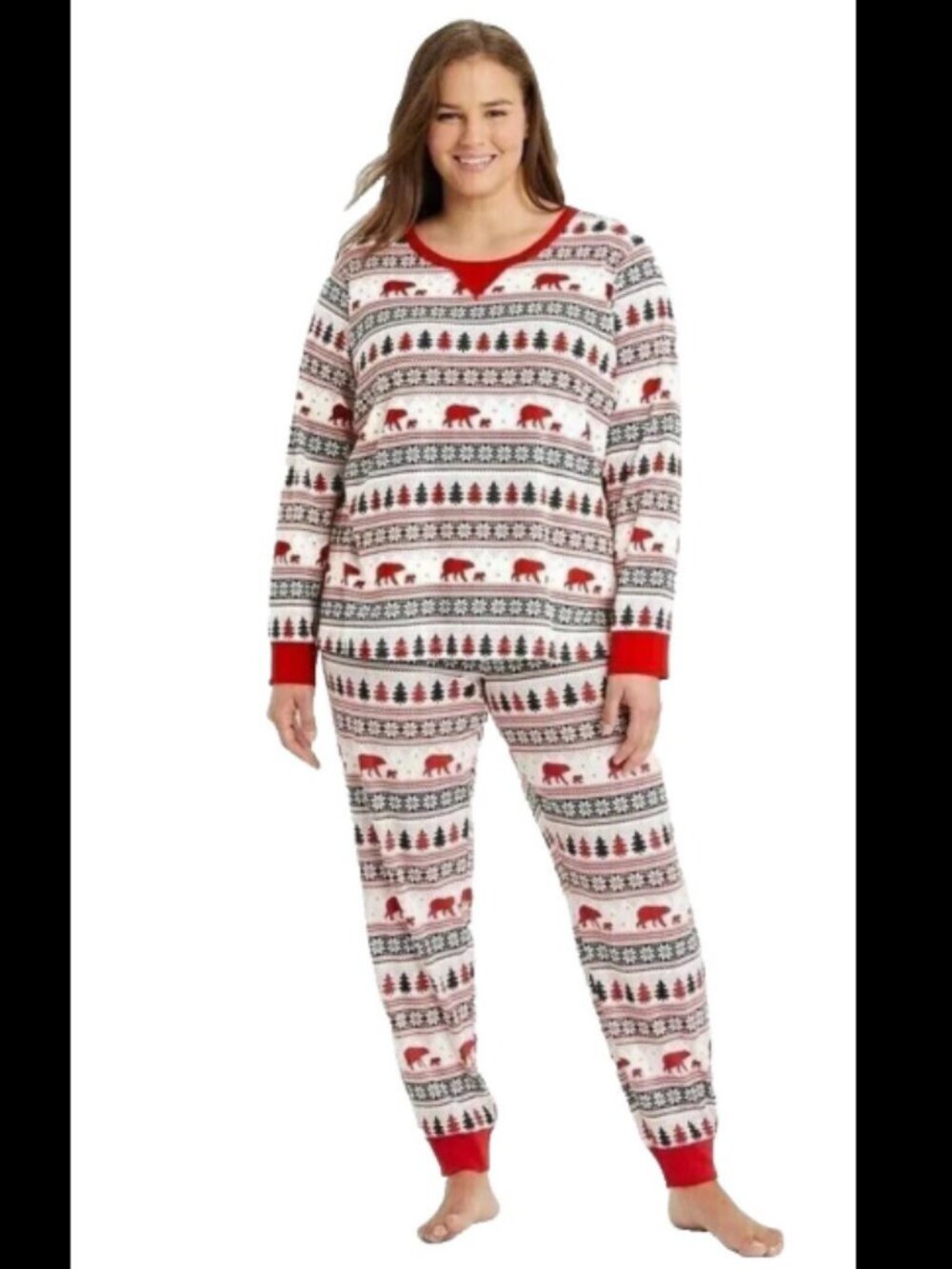 Wondershop Women’s Plus Size 4X Pajama Set Fair Isle Polar Bears White Black Red